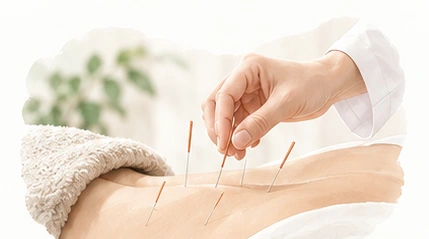 Watercolor illustration of an acupuncture treatment